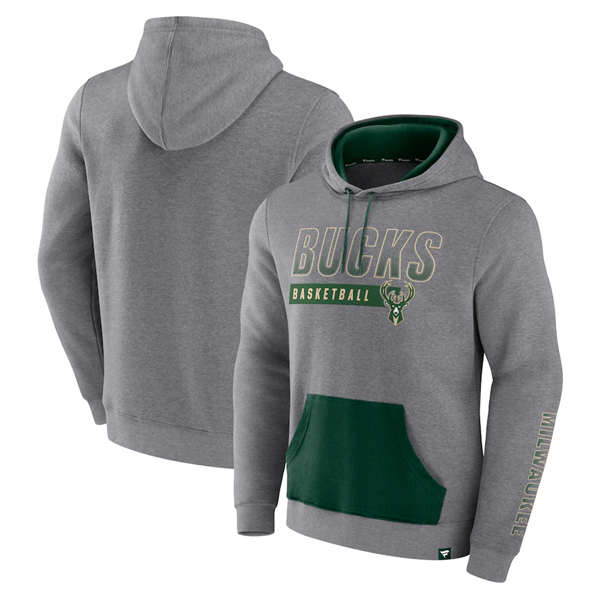 Men's Milwaukee Bucks Off The Bench Color Block Heathered Gray Pullover Hoodie